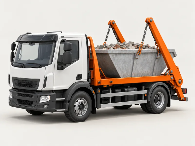 Illustration : camion porte-benne à chaîne Eurovalo chargé de sa benne de gravats