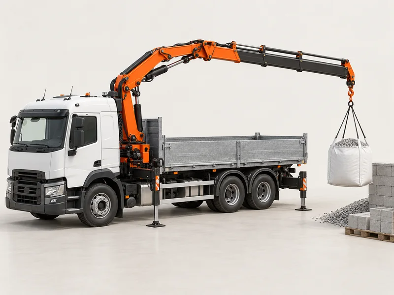 Illustration : camion grue soulevant un big bag par-dessus un mur